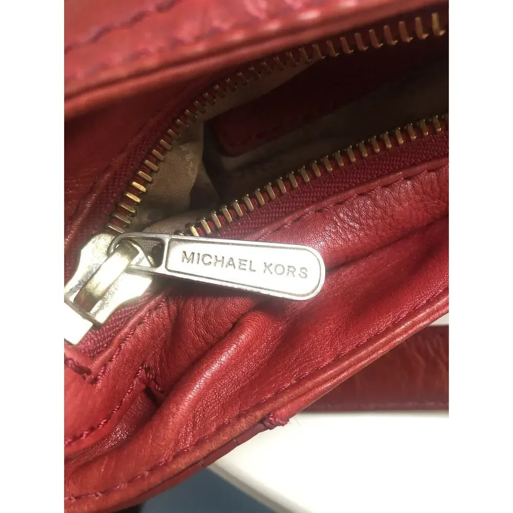 Michael Kors Red Leather Studded Hobo Shoulder Handbag Purse